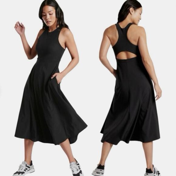 Athleta Dresses & Skirts - Athleta Fit & Flare Racerback Dress In Classic Black